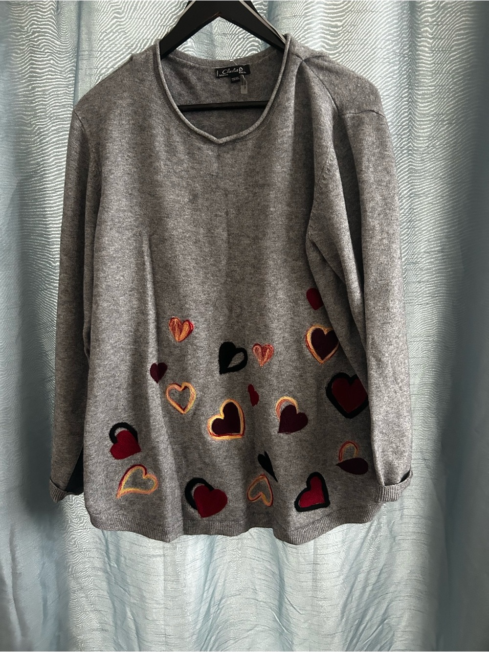 Charlie B Grey Heart Women's Sweater- xxl- new or like new